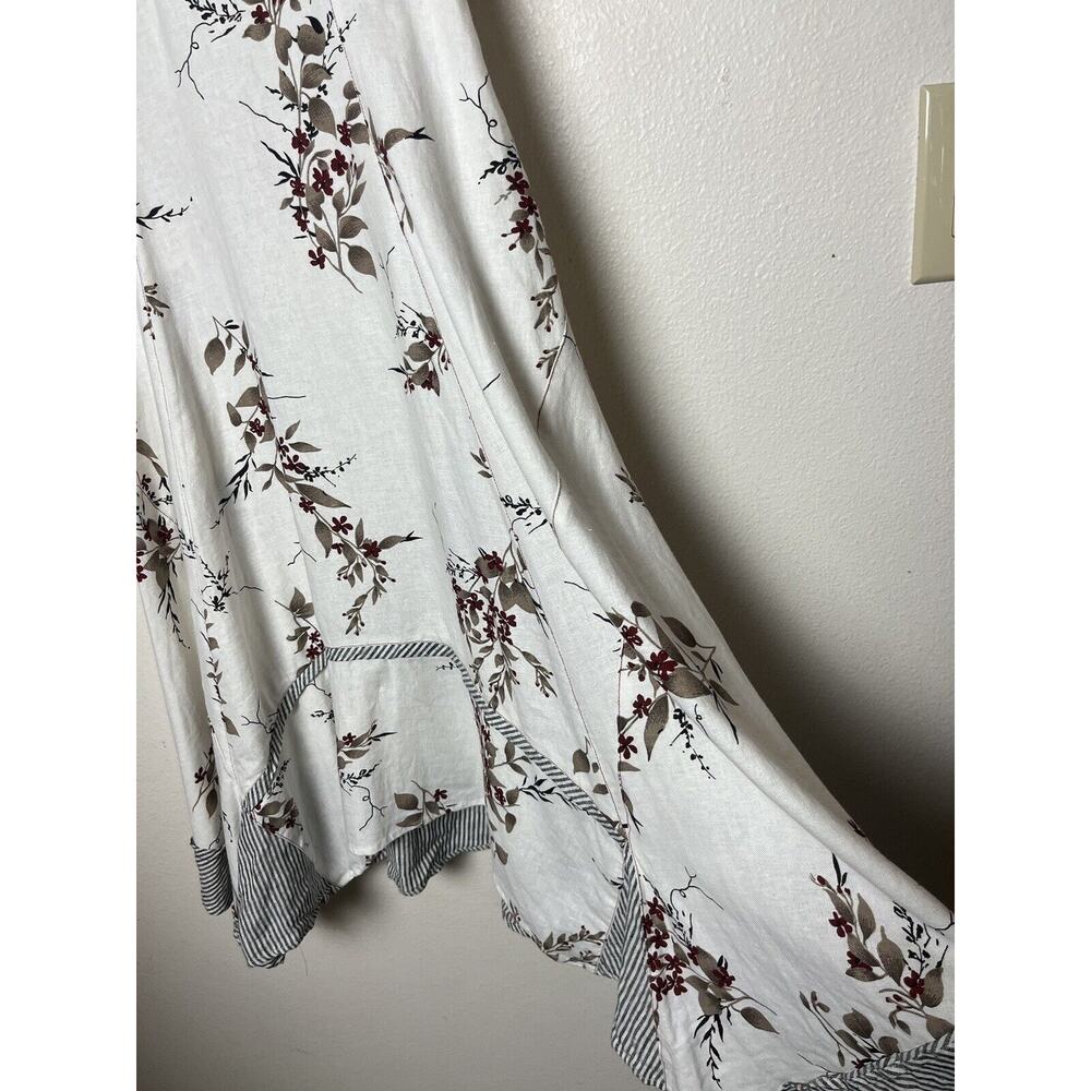 LA BLEND Size Medium Linen Blend White Floral Stripe Wide Strap Sleeveless Dress - Picture 4 of 9